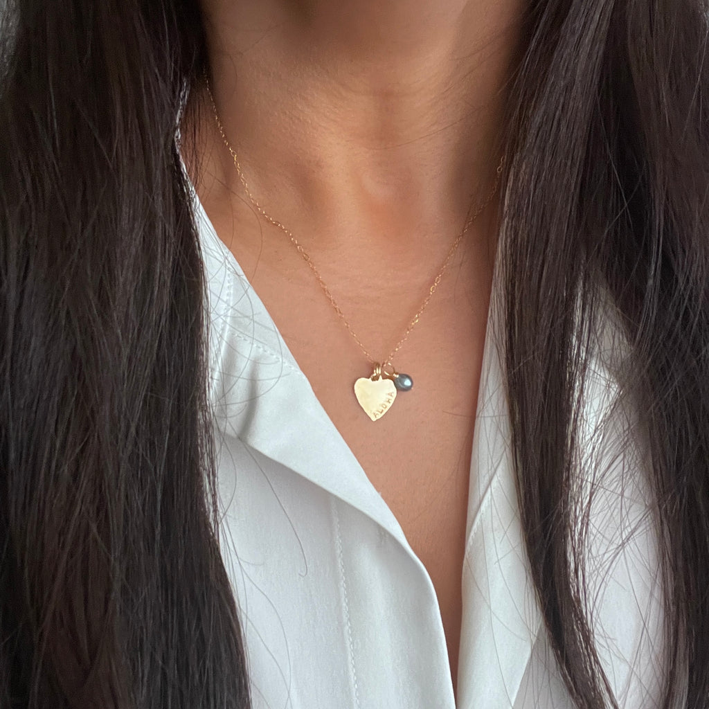 ALOHA HEART & KESHI CHARM NECKLACE 18