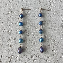 WATERFALL PEACOCK BLUE FRESHWATER KESHI EARRINGS GF (E6)