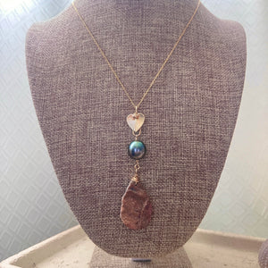 BOMBUCHA TAHITIAN AND DRUZY LONG NECKLACE 30" GF (N32)