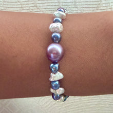 LAVENDER EDISON & PURPLE TEAL KESHI BRACELET 7" (B14)