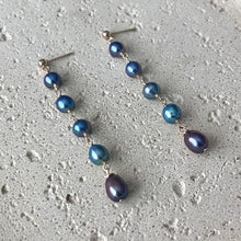 WATERFALL PEACOCK BLUE FRESHWATER KESHI EARRINGS GF (E6)