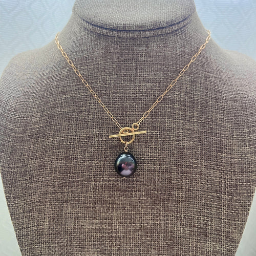 BOMBUCHA DARK PEACOCK TAHITIAN PEARL TOGGLE NECKLACE 18