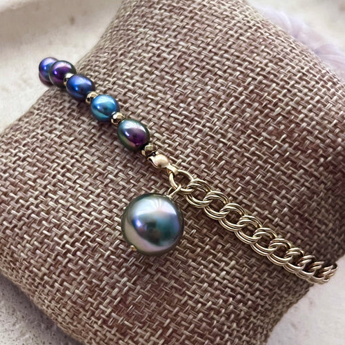 50/50 DOUBLE CUBAN TAHITIAN PEARL KESHI BRACELET 7.5