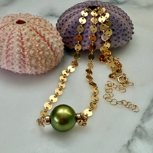 AAA PISTACHIO TAHITIAN PEARL DISCO NECKLACE 17