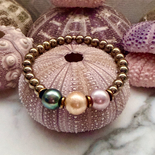 TRICOLOR PEARL PYRITE BRACELET M/L (B7)