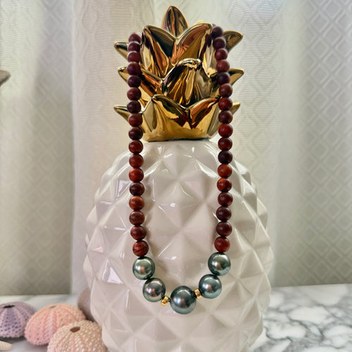 5X BOMBUCHA TAHITIAN PEARL SANDALWOOD NECKLACE 19