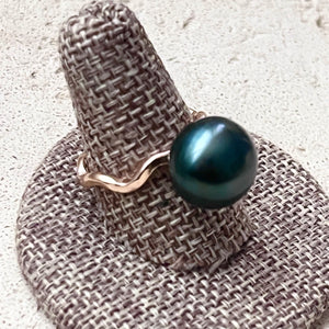 BOMBUCHA HI TIDE SOLITAIRE TAHITIAN PEARL RING 7.5 GF (R18)