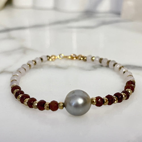 TAHITIAN BEADED MOONSTONE & PYRITE BRACELET MED (B26)