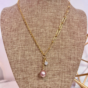 EDISON & MOONSTONE 50/50 LINK ROLO NECKLACE 18" GF (N20)