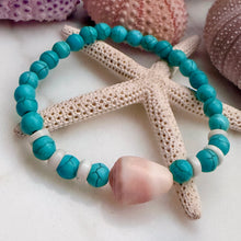 CONE SHELL & TURQUOISE BRACELET M/L (B12)