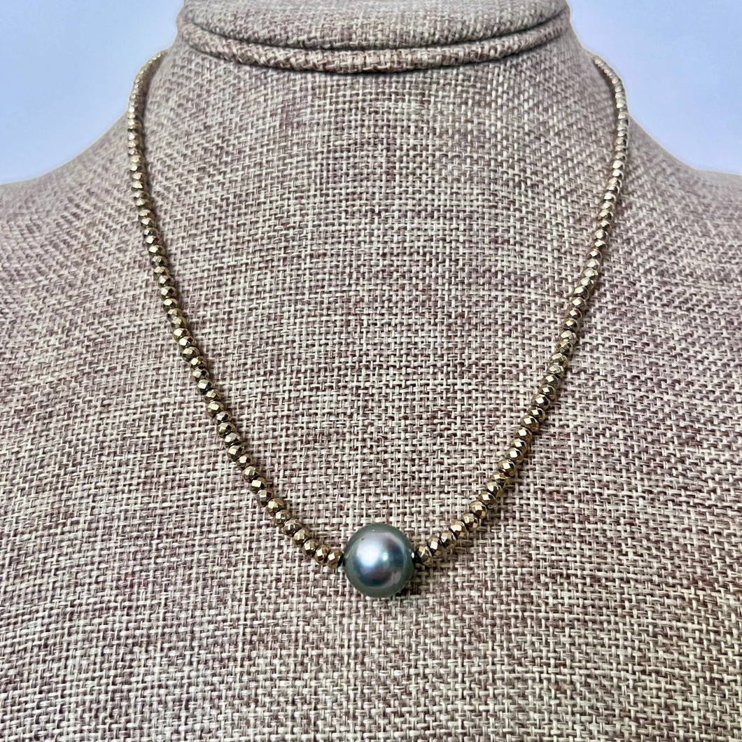 FACETED PYRITE TAHITIAN PEARL NECKLACE 16.5