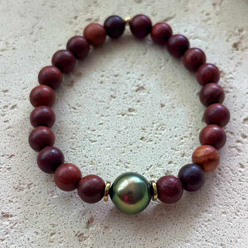 TAHITIAN PEARL SANDALWOOD BRACELET MED/LRG (B52)