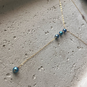 PEACOCK BLUE FW KESHI Y NECKLACE 16" GF (N14)
