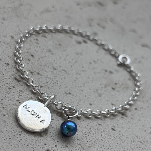 ALOHA HEART COIN KESHI ROLO BRACELET 7.25