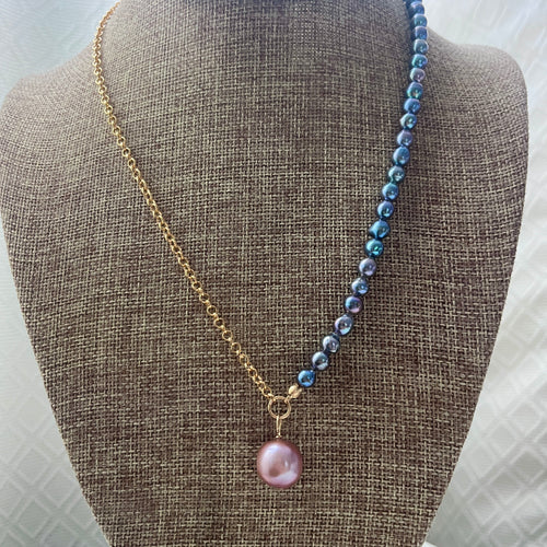 BOMBUCHA EDISON PEARL 50/50 KESHI & ROLO NECKLACE 19