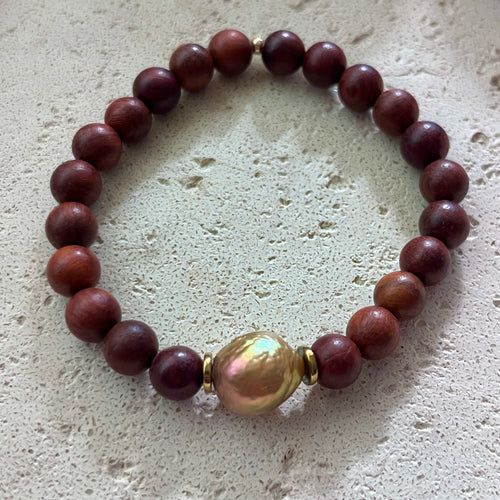 FLASHY FIREBALL PEARL SANDALWOOD BRACELET MED/LRG (B32)