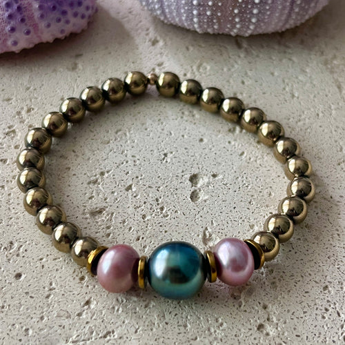 TAHITIAN & EDISON PYRITE BALL BRACELET M (B22)