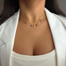 SUNRISE SHELL CHIPS & BLUE KESHI PEARL NECKLACE 16" GF (N19)