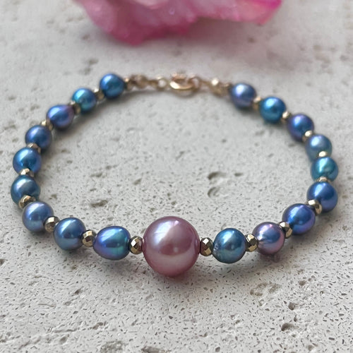 EDISON PEARL AND BLUE KESHI BRACELET 7