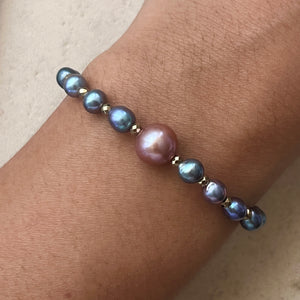 EDISON PEARL AND BLUE KESHI BRACELET 7" (B16)