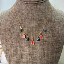 SUNRISE SHELL CHIPS & BLUE KESHI PEARL NECKLACE 16" GF (N19)