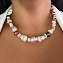 PREMIUM MERMAID PEARL & SHELL OCEAN NECKLACE LEATHER 18.5" (N7)