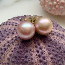 PEACHY PINK EDISON PEARL STUDS 10MM GF (E20)