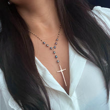 BLACK SPINEL & KESHI CROSS NECKLACE 18" GF (N28)
