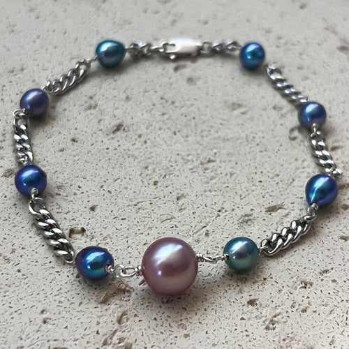 EDISON & FW BLUE KESHI CUBAN STATION BRACELET 8