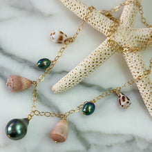 TAHITIAN, CONE SHELL, & KESHI STATION NECKLACE 18" GF (N17)