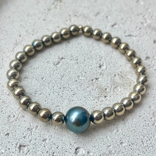 BLUE TAHITIAN PEARL PYRITE BALL BRACELET L (B65)