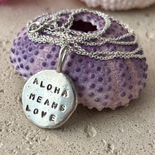 ALOHA MEANS LOVE LARGE COIN PENDANT NECKLACE 24" SS (N30)
