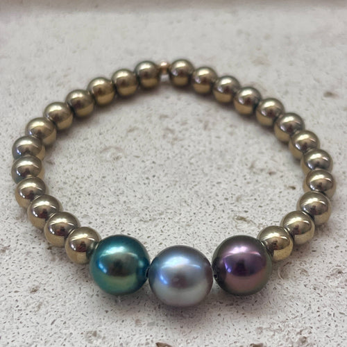 TRIPLE TAHITIAN PYRITE BALL BRACELET MED (B56)