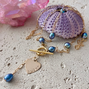 ALOHA HEART & KESHI TOGGLE NECKLACE 20" GF (N22)