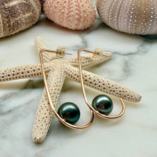 BLUE GREEN TAHITIAN PEARL SWOOP EARRINGS GF (E2)