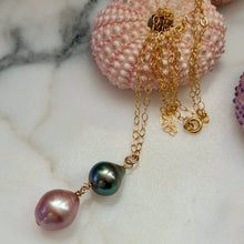 DOUBLE DROP TAHITIAN & EDISON PEARL NECKLACE 18" GF (N29)