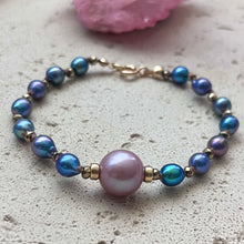 KNOTTED EDISON PEARL AND BLUE KESHI BRACELET 7" (B18)