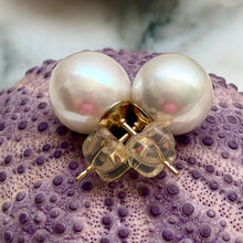 IRIDESCENT WHITE EDISON PEARL STUDS 9.7MM GF (E21)