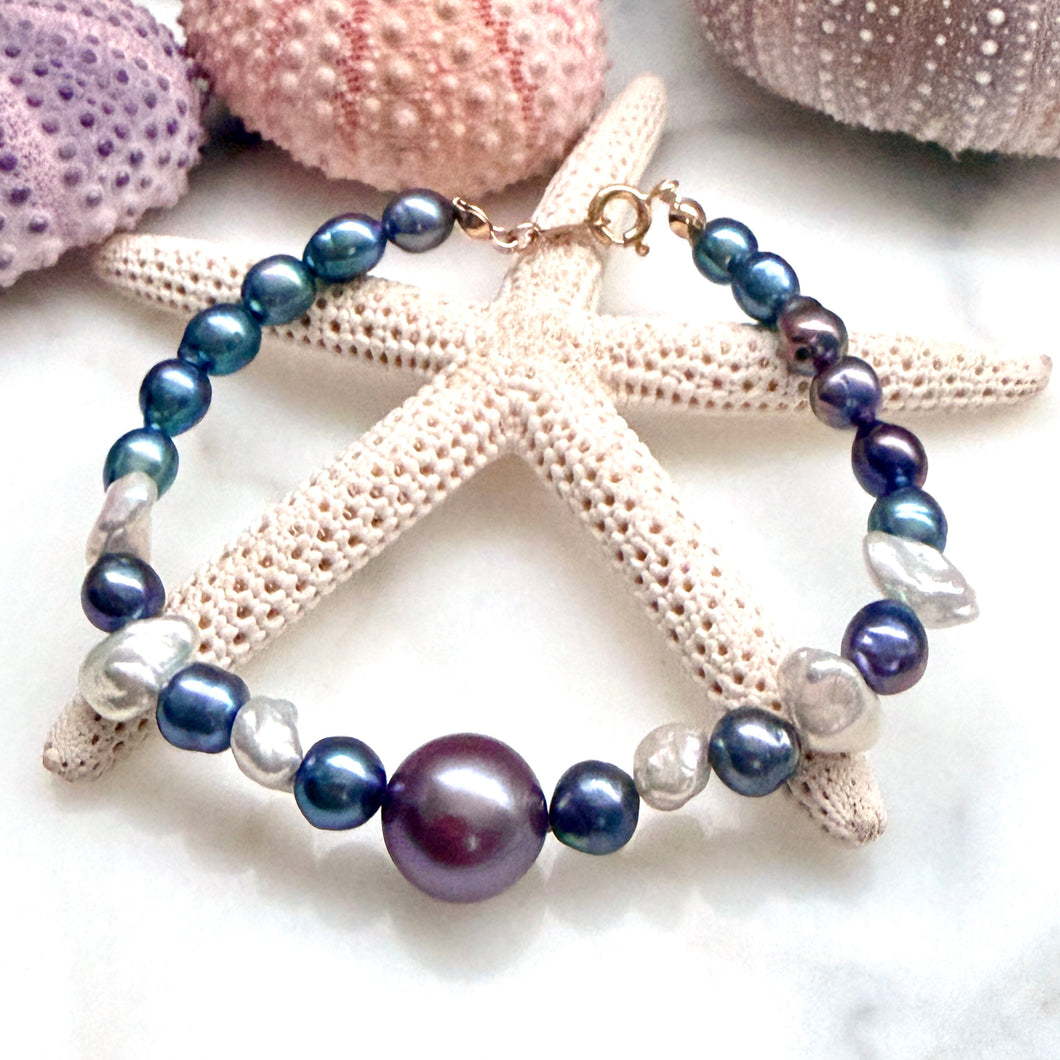 LAVENDER EDISON & PURPLE TEAL KESHI BRACELET 7