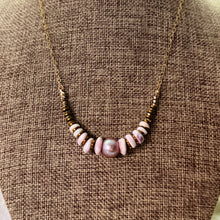 PINK EDISON & 10 PUKA SHELL NECKLACE 17.5" GF (N13)
