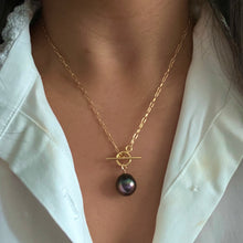 BOMBUCHA DARK PEACOCK TAHITIAN PEARL TOGGLE NECKLACE 18" GF (N47)
