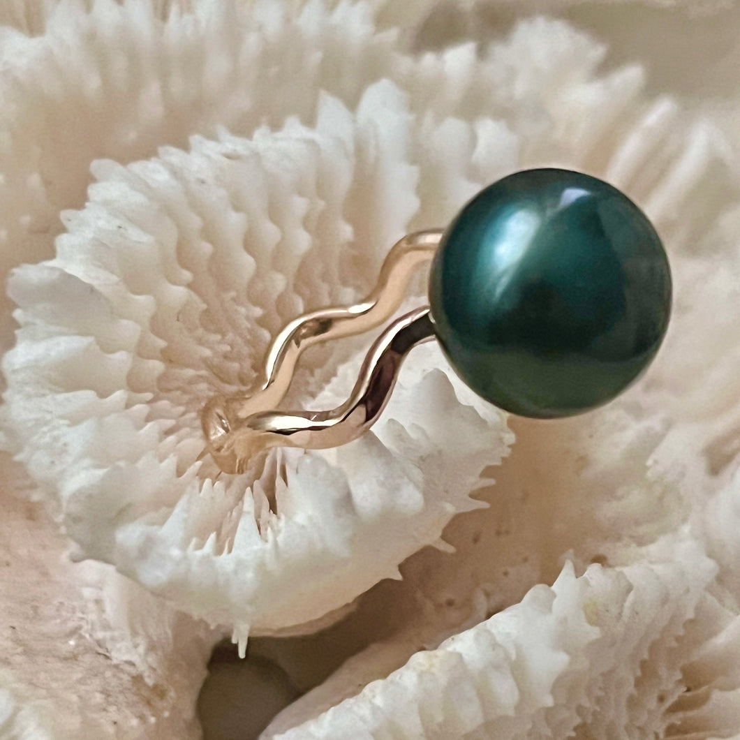 BOMBUCHA HI TIDE SOLITAIRE TAHITIAN PEARL RING 7.5 GF (R18)