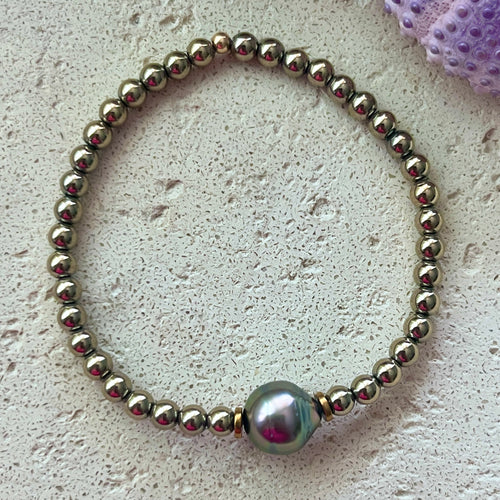 CERCLE TAHITIAN PEARL SM PYRITE BALL BRACELET M (B16)