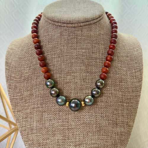 7X TAHITIAN PEARL SANDALWOOD NECKLACE 17