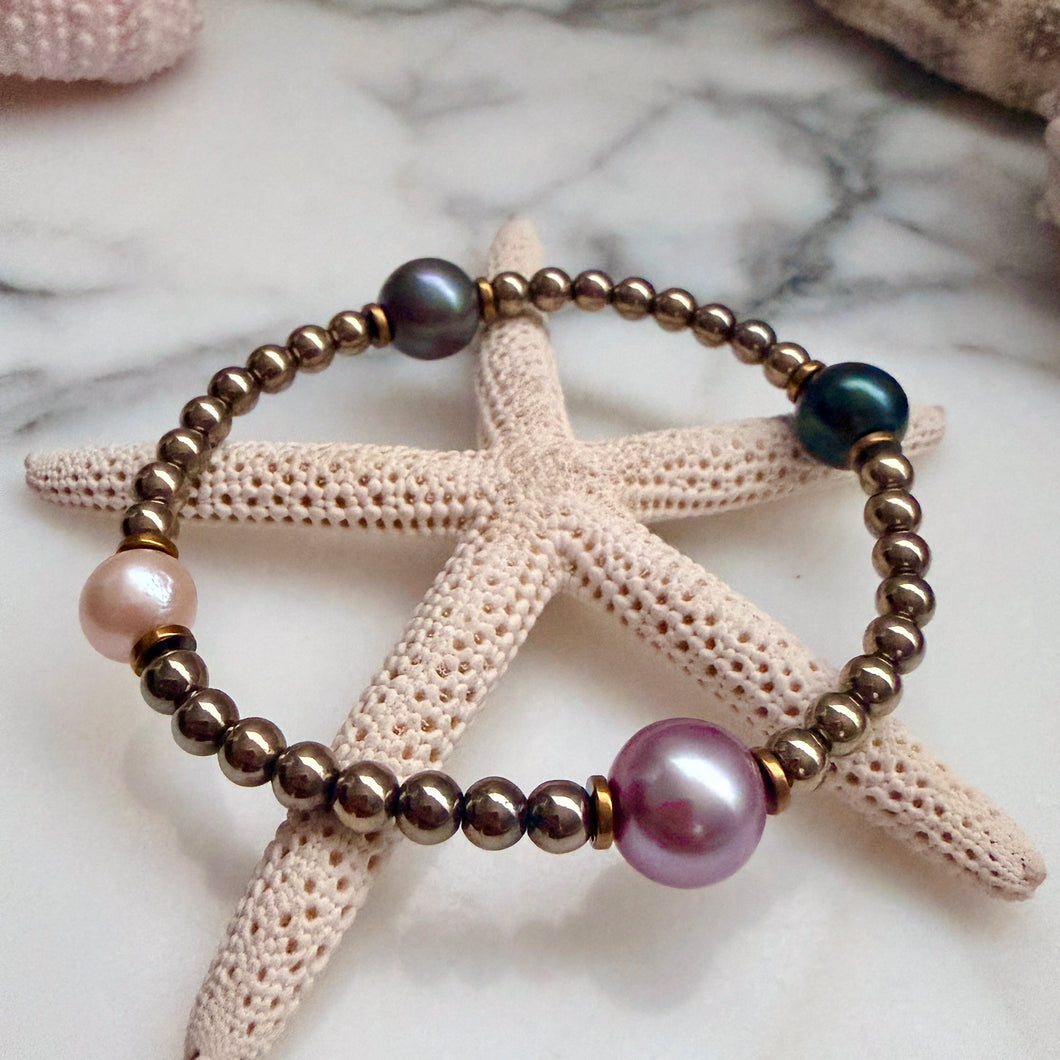 PEARL STATION PYRITE BRACELET MED (B6)