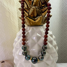 7X TAHITIAN PEARL SANDALWOOD NECKLACE 17"(N26)