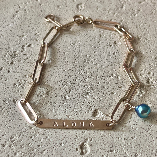 ALOHA ID LINK BRACELET W/ KESHI 8