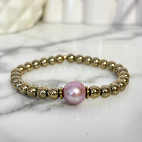 EDISON PEARL PYRITE BALL BRACELET M/L (B13)