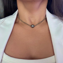 TAHITIAN PEARL KNOTTED PYRITE NECKLACE 15.5" (N31)