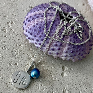 MAUI EMBOSSED COIN PENDANT KESHI NECKLACE 18" SS (N29)